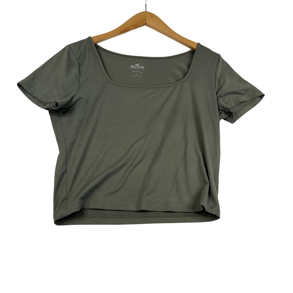 Hollister Must-Have Collection Olive Green Square Neck Crop Top Large 2943